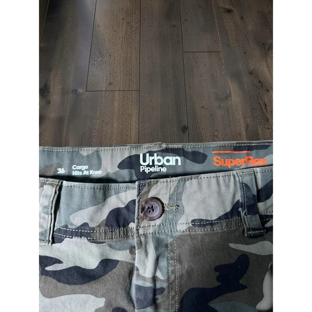Urban Pipeline SuperFlex Camo Cargo Shorts Mens 36 Green Camouflage Utility